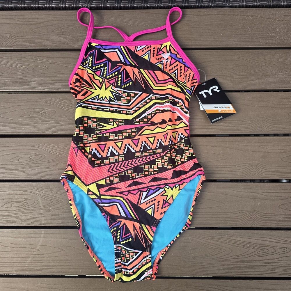 TYR Durafast One Women's Pink Whaam Crosscutfit One-Piece Swim Sz 34 New